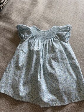 Girls' Blue Floral Smocked Formal Dress